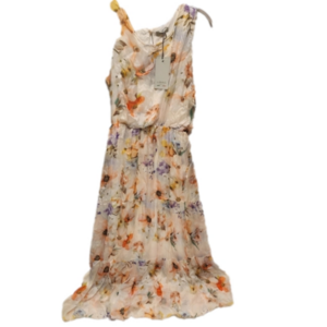 LARA G. silk blend pastel floral sleevless tiered maxi dress XL